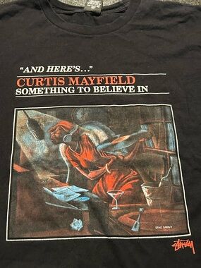 STUSSY Curtis Mayfield Ernie Barnes T Shirt XL Graphic “Something to Believe”